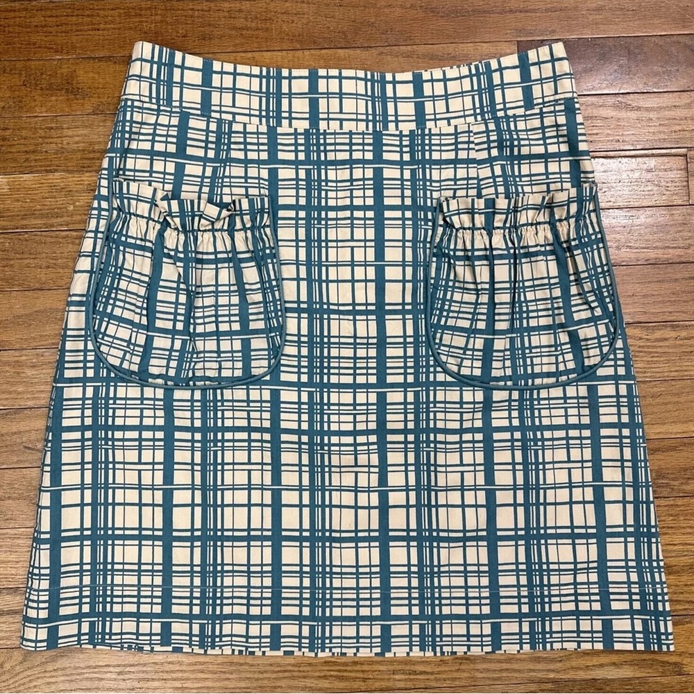 Anthropologie Plaid Mini Skirt in Cream and Green
